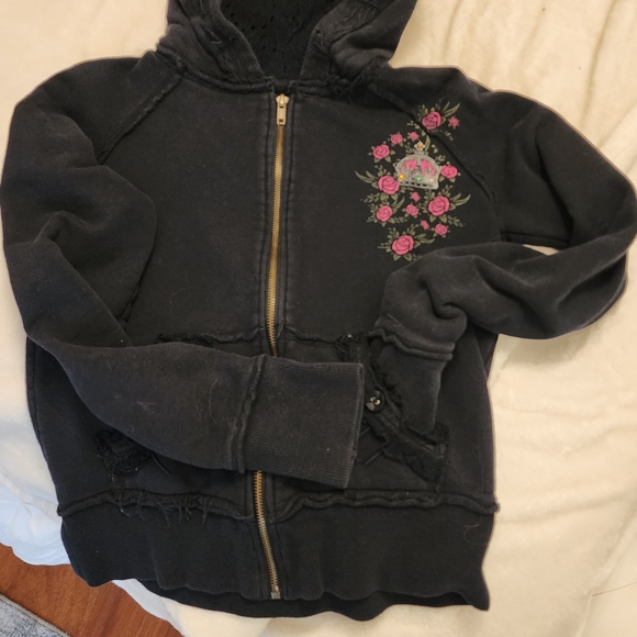 Hard Rock Cafe Black Hoodie with Pink Floral Design - Picture 1 of 4